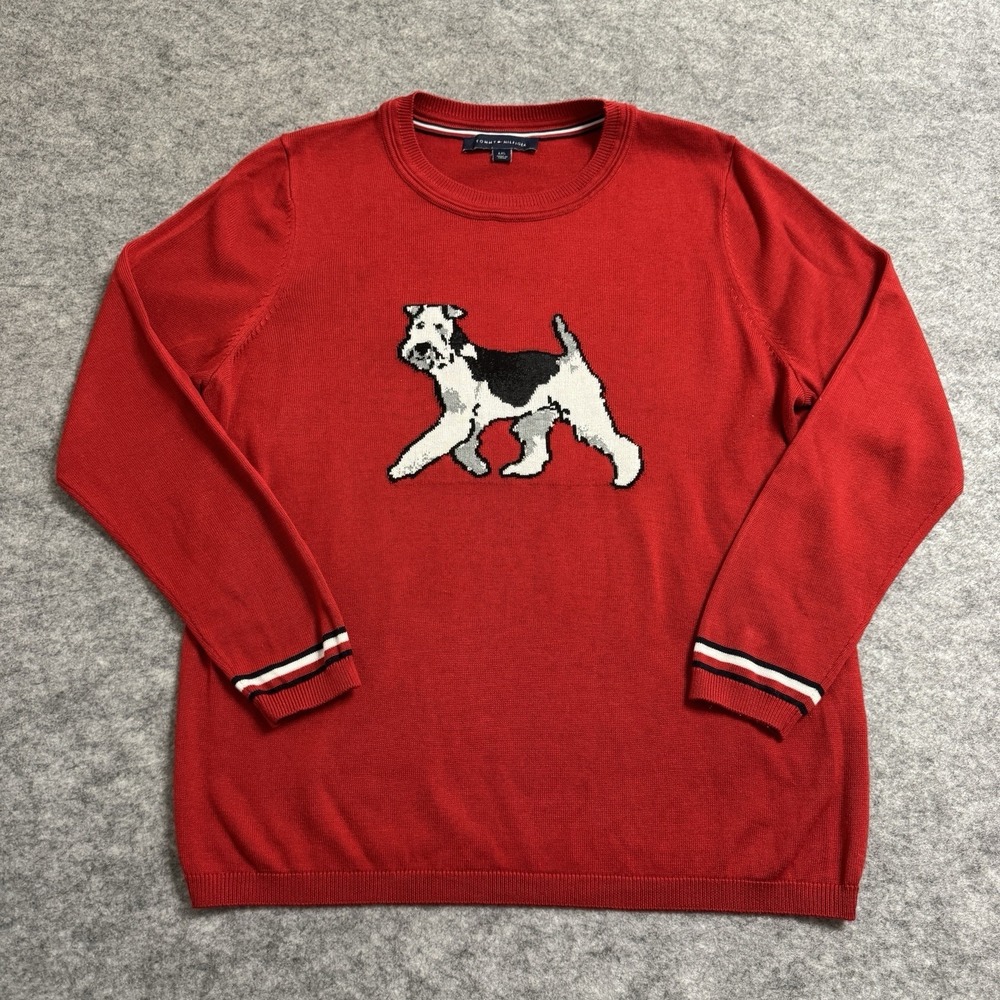 Tommy‎ Hilfiger Red Dog Sweater Size L Preppy Graphic Crewneck